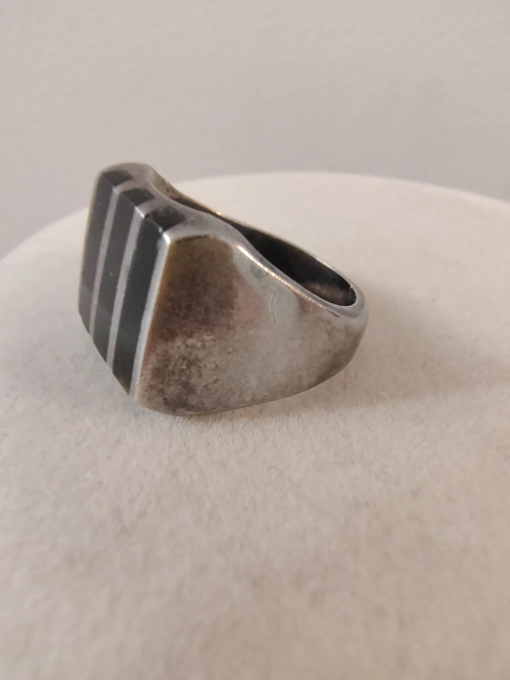 Vtg Taxco Sterling Silver Black Onyx Bar Channel Inlay Modernist Ring Sz 6 TA-61